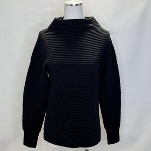 Reiss Sweater Womens Small Black Ribbed Textured Funnel Neck Wool Blend Pullover